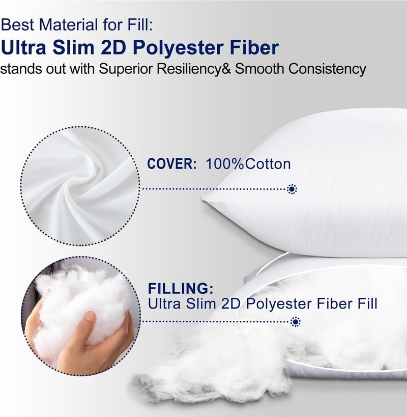 hito 16x16 Pillow Inserts (Set of 2)- 100% Cotton Covering Down Alternative Throw Pillows White for Couch Bed Sofa - Image 4